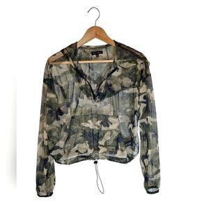 Shinestar Mesh Camoflauge Cropped Half Zip Hoodie Jacket Size M